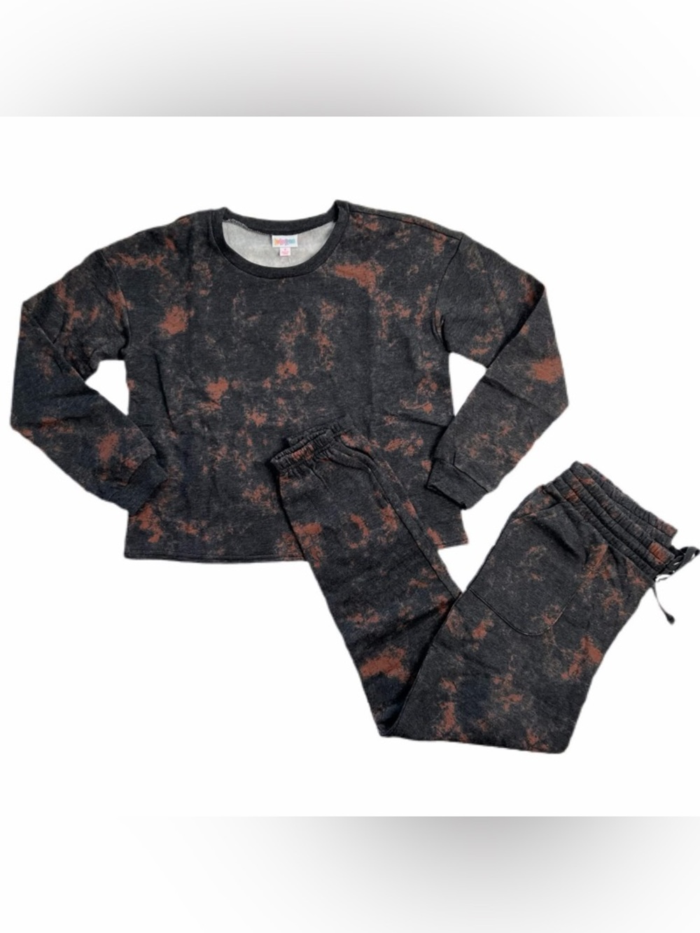 Lulu- Tie-Dye Lounge Pajama Set - Black & Rust